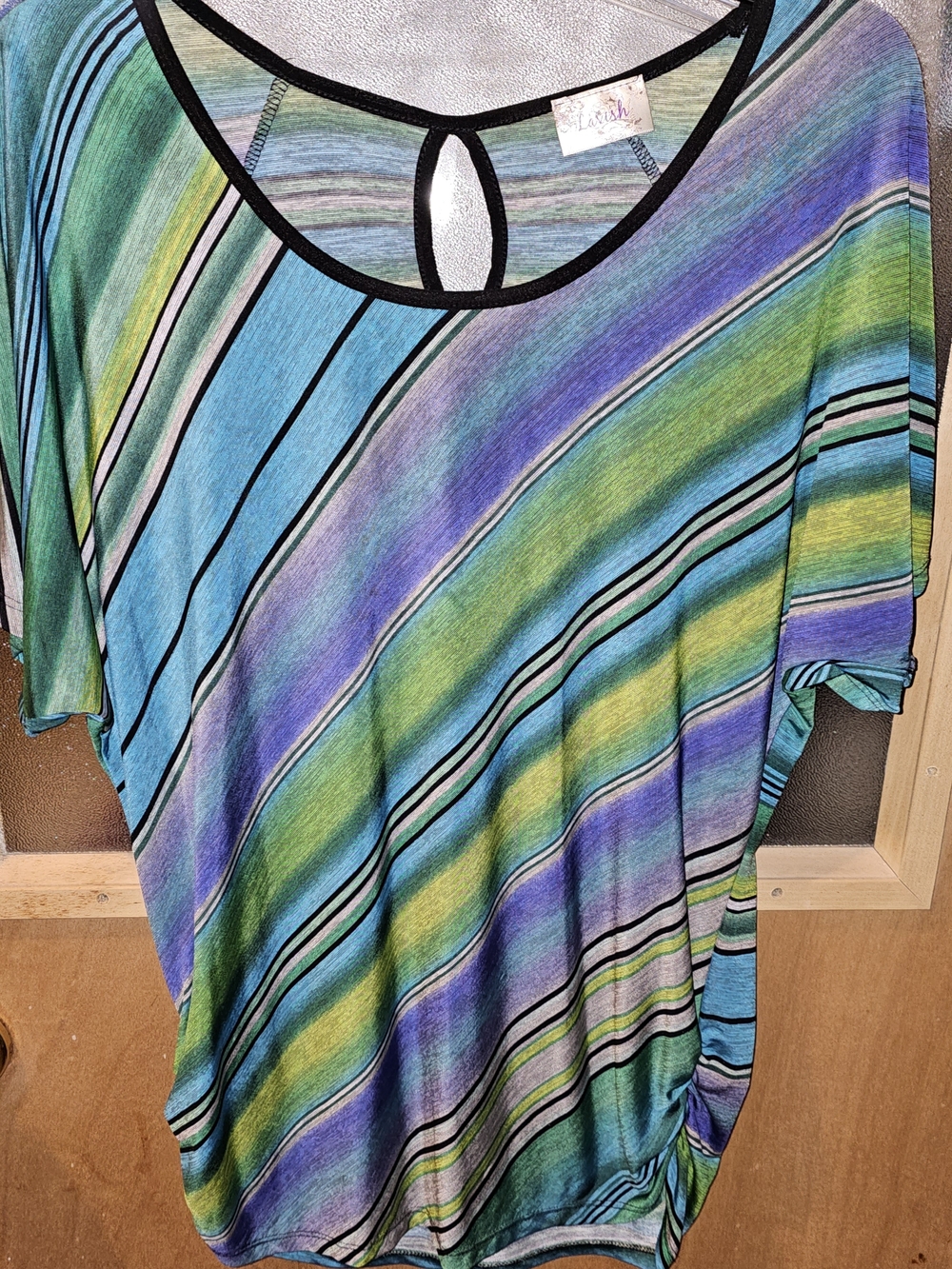Women’s Striped Scoop Neck Top in Blue & Green by LAVISH